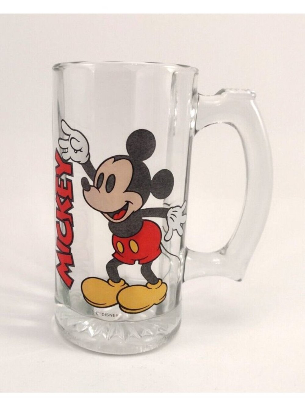 VTG Disney Mickey Mouse Clear Glass Stein Mug Beer Drinking 5.5" Tall